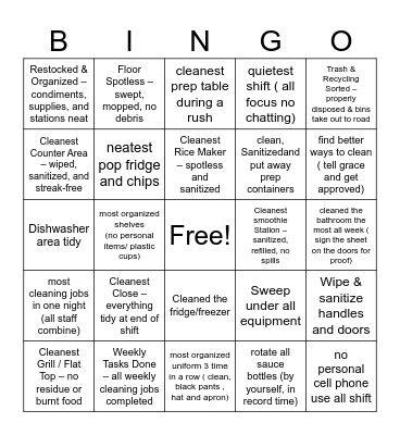 cleaning bingo Card