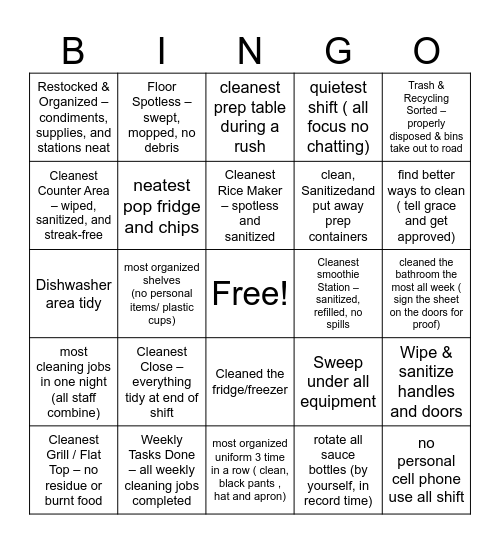 cleaning bingo Card
