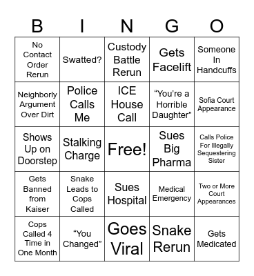I Hate My Life Bingo Card