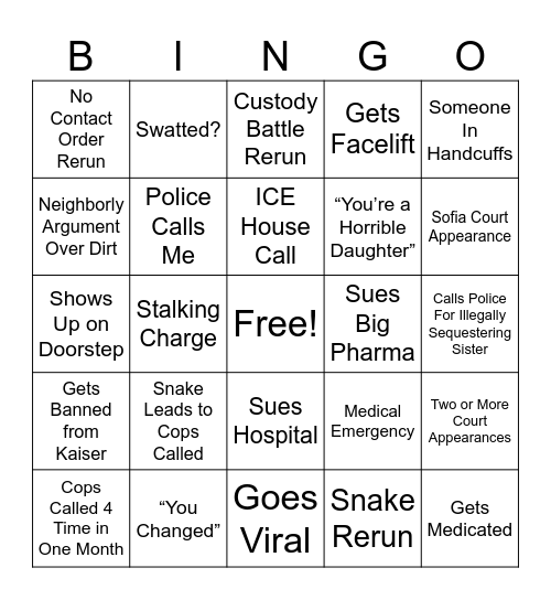I Hate My Life Bingo Card
