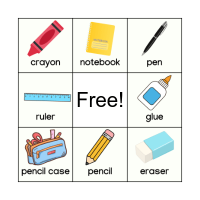 School objects Bingo Card