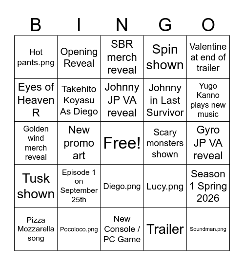 SBR prediction Bingo Card