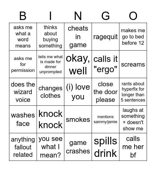 Kory Bingo Card