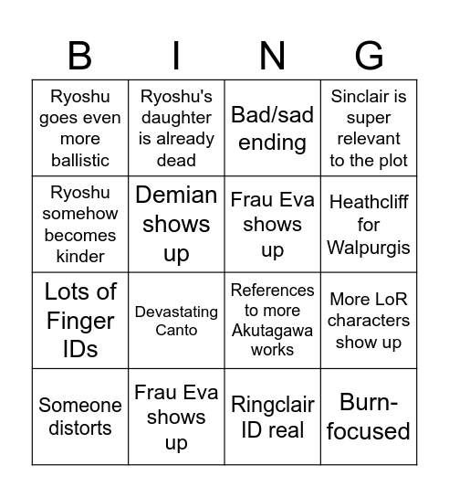 Season 7 Predictions Bingo Card