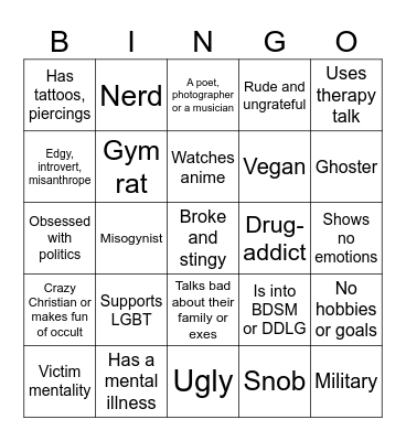 Red flags Bingo Card