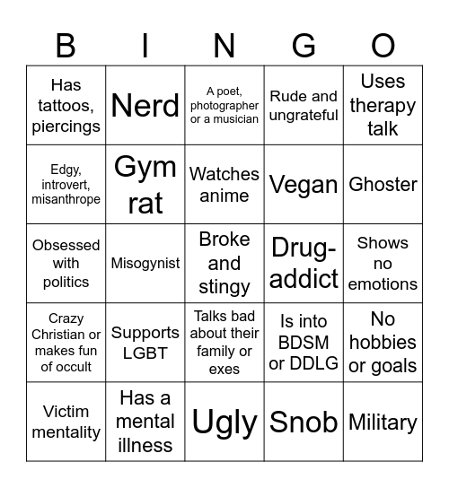 Red flags Bingo Card