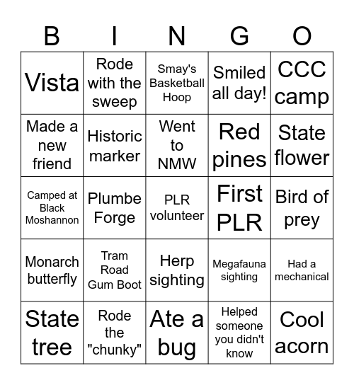 Public Lands Ride Bingo Card