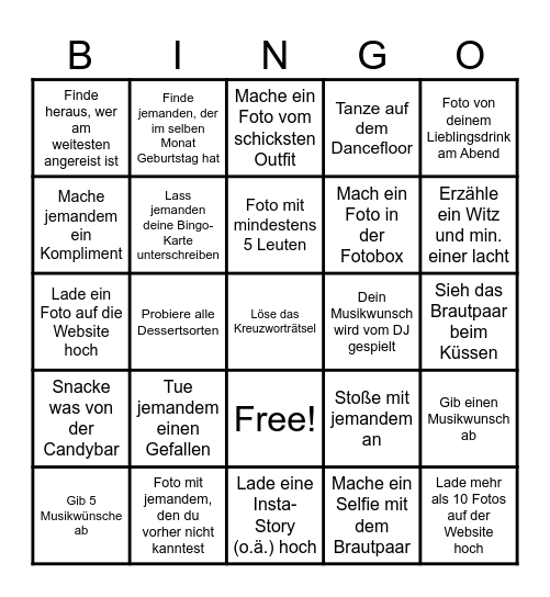 Hochzeits-Bingo Card