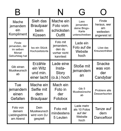 Hochzeits Bingo Card
