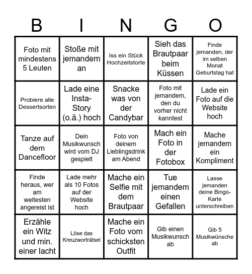 Hochzeits Bingo Card