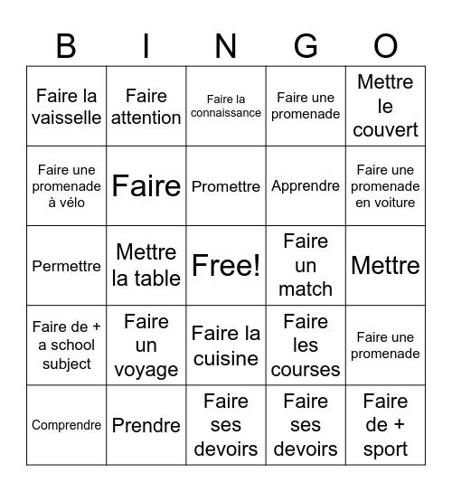 Lesson 5 - Les Presentations Bingo Card