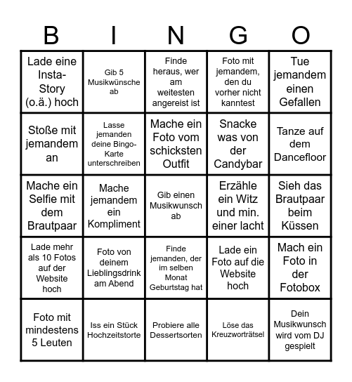 Hochzeits Bingo Card