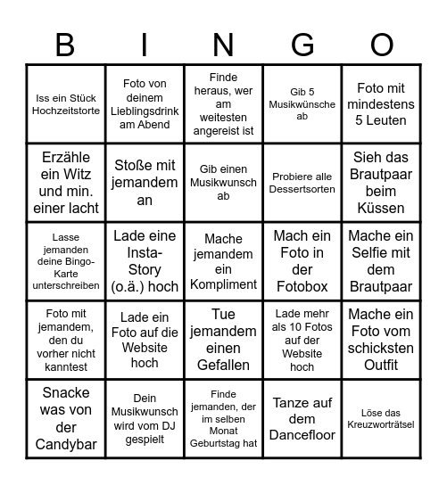 Hochzeits Bingo Card