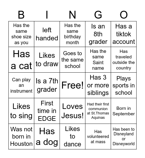 Edge BINGO Card