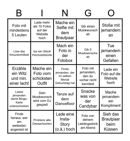 Hochzeits Bingo Card