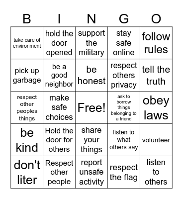 Good Citizen Bingo Card