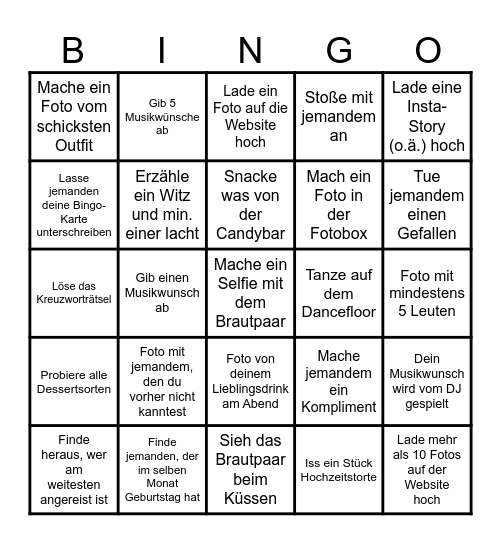 Hochzeits Bingo Card