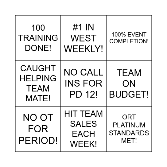 CONNECTIONS TEAM GOAL BINGO PD 12! Bingo Card