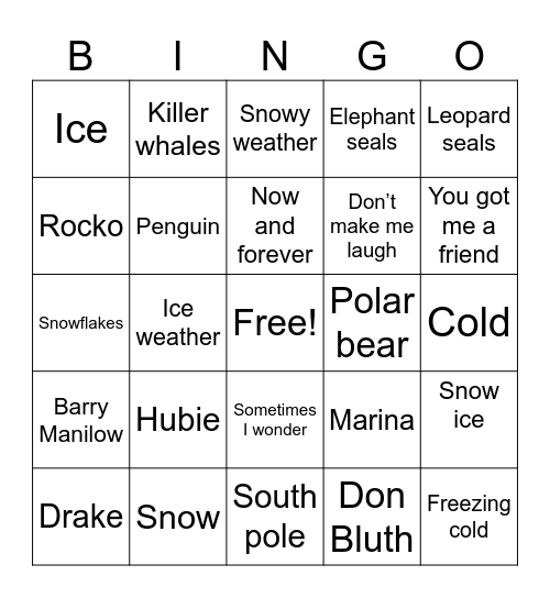The pebble and the penguin bingo Card