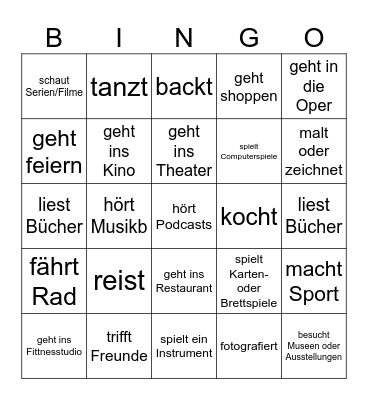Freizeit Bingo Card