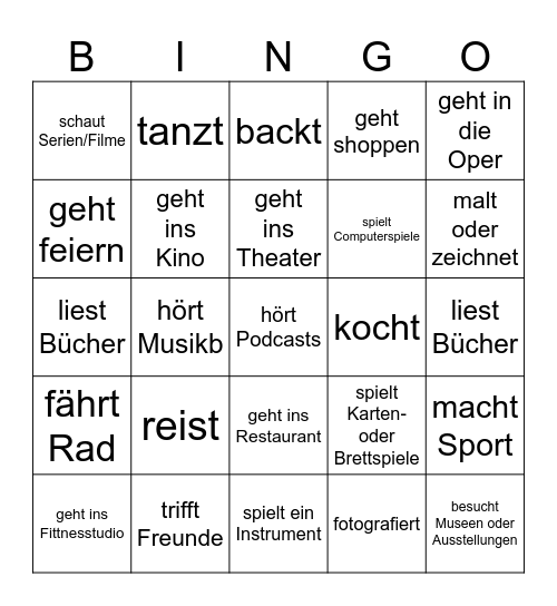 Freizeit Bingo Card