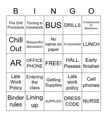 BACK TO SCHOOL Bingo Card