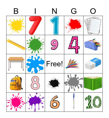 Χρώματα - Αριθμοί - Σχολικά Είδη Bingo Card