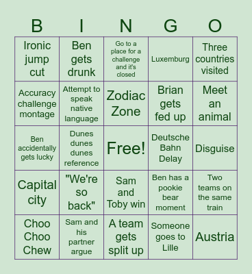 Bea is feeling Jet lagged Bingo Card