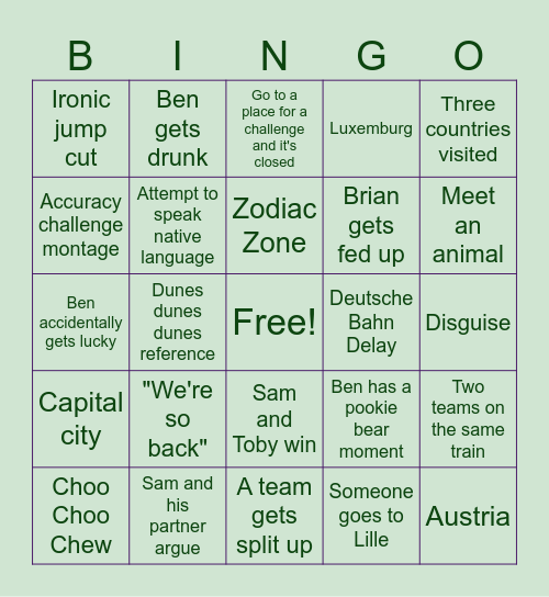 Bea is feeling Jet lagged Bingo Card