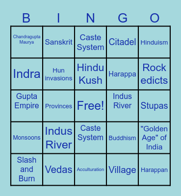 India's Civilizations Bingo Card