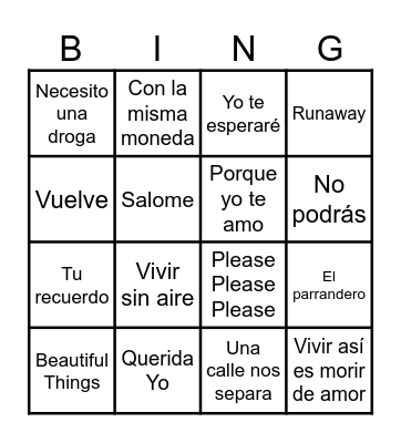 Bingo Musical Naty P Bingo Card