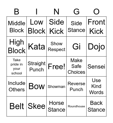 Martial Arts Bing Bingo Card