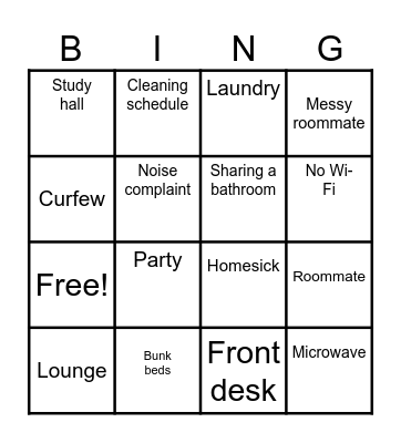 Dorm Life Bingo Card
