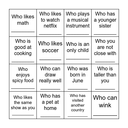 Find Someone Who... Bingo Card