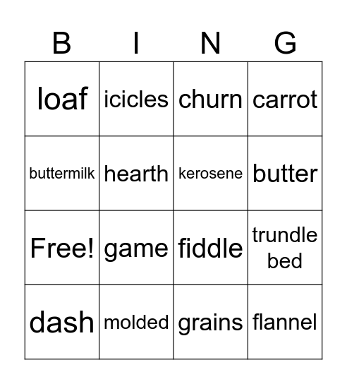 Little House in the Big Woods Bingo Card