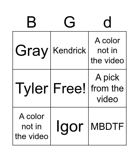Untitled Bingo Card