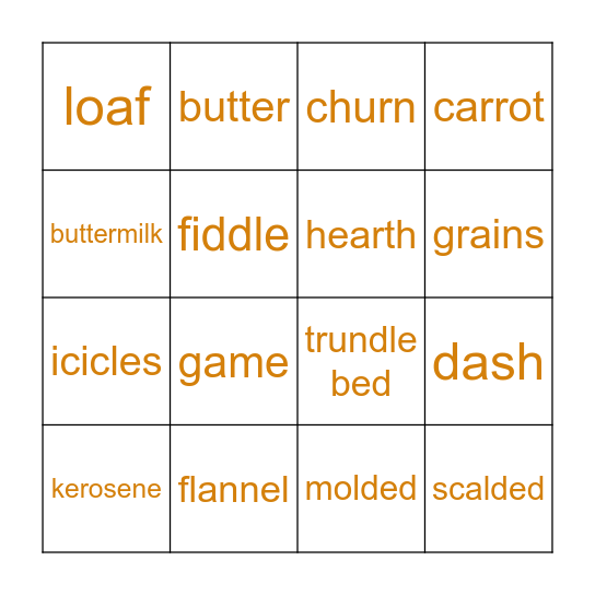 Little House in the Big Woods Bingo Card