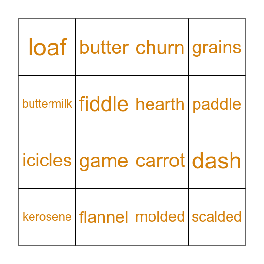 Little House in the Big Woods Bingo Card