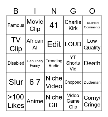 insta reels bingo Card