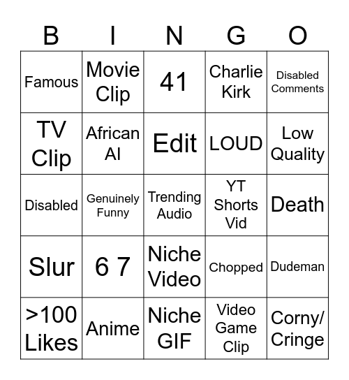insta reels bingo Card