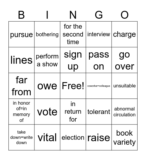 Untitled Bingo Card