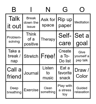 Coping Skills Bingo Card