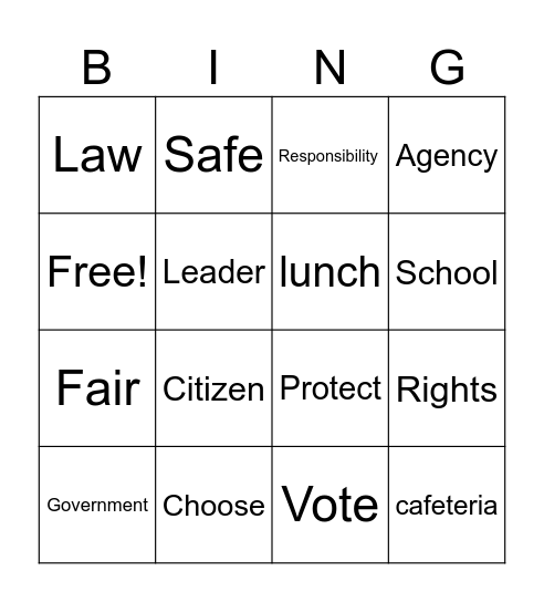 It's My right Bingo Card