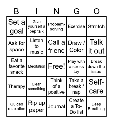 Coping Skills Bingo Card