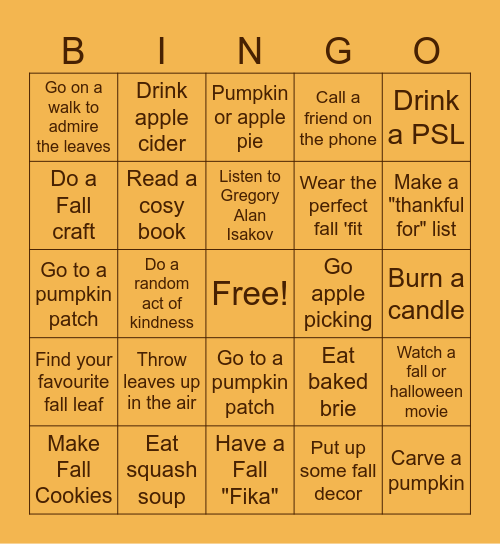 FALL 2025 BINGO Card