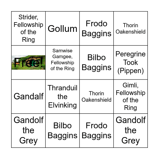 Tolkien Bingo Card