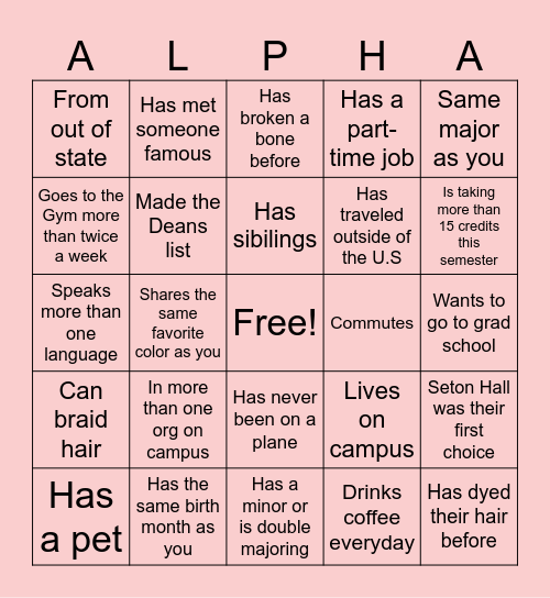 Scavenger Hunt Bingo Card