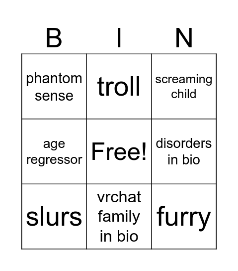 vrcrap Bingo Card