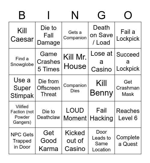 New Vegas Bingo Card