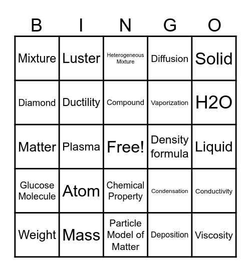 What's Matter Bingo Card